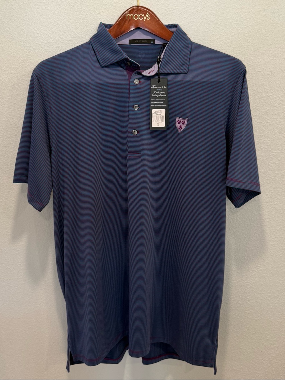 Greyson Striped Golf Polo Purple Blue Performance Shirt NWT XL